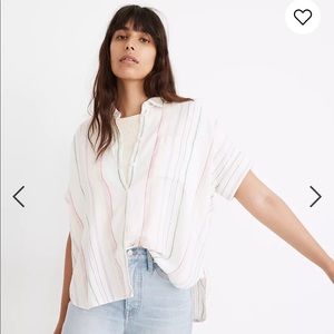 Linen-Blend Daily Shirt in Rainbow Stripe (M) Madewell